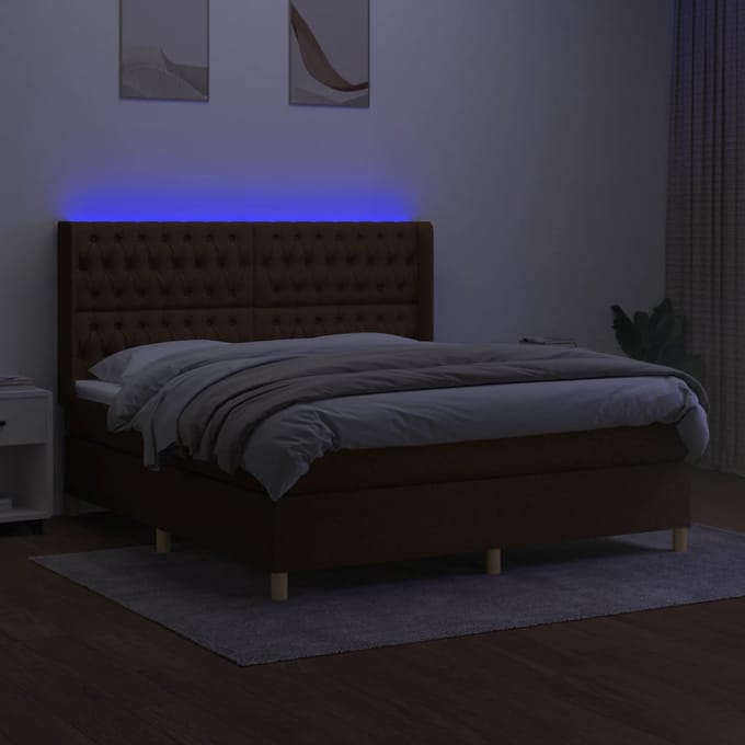 vidaXL - Boxspring - met - matras - en - LED - stof - donkerbruin - 180x200 - cm
