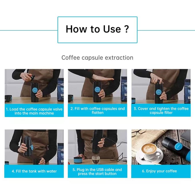 Machine à café expresso électrique portable sans fil, mini-cafetière à double portion chauffante avec noir