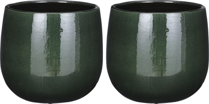 Mica Decorations Plantenpot - 2x - keramiek - donkergroen glans/spotted- D21xH19 cm