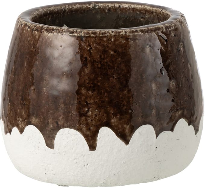 J-Line bloempot 2 Delig - keramiek - wit/bruin - medium