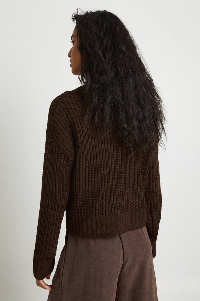 boohoo Dames Chunky gebreide cropped cardigan | Chocolate | Maat: Large