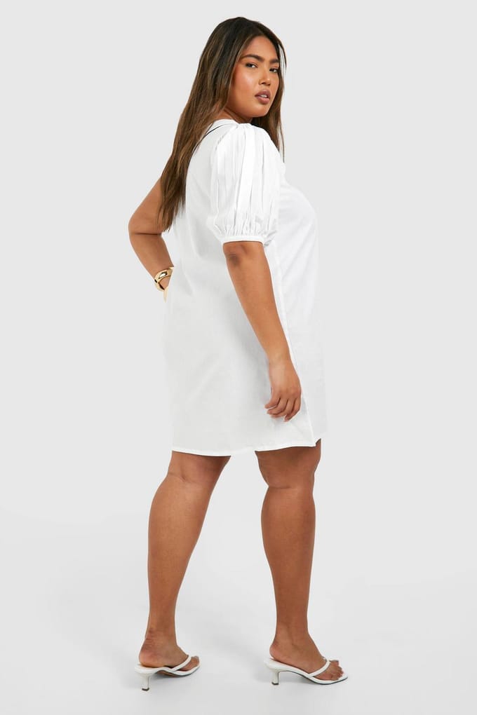 boohoo Dames Plus geweven borduurdetail een-schouder mini-jurk | Wit | Maat: 54