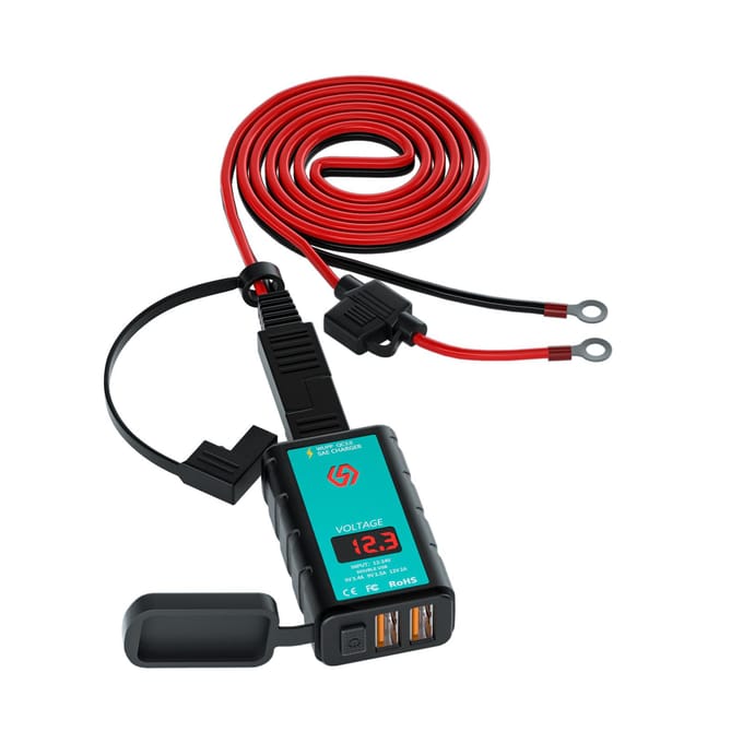 Motor USB-oplader Dual USB Motorcycle Quick Charge 3.0 met voltmeter 1,4 m OT-verlengkabel zwart