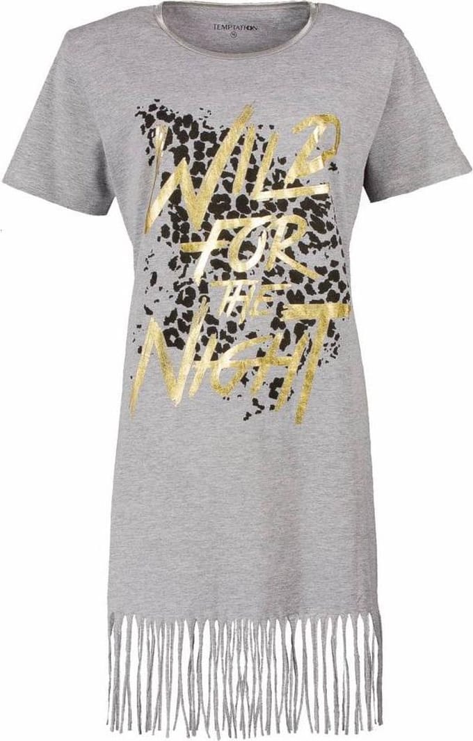 Tenderness Dames Nachthemd - Bigshirt - Fransjes - Grijs - Maat M