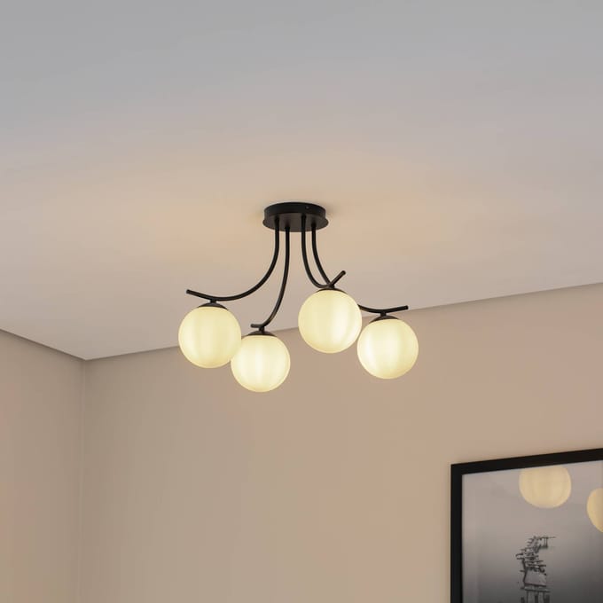 EMIBIG LIGHTING Plafondlamp Boston, zwart/opaal, 4-lamps