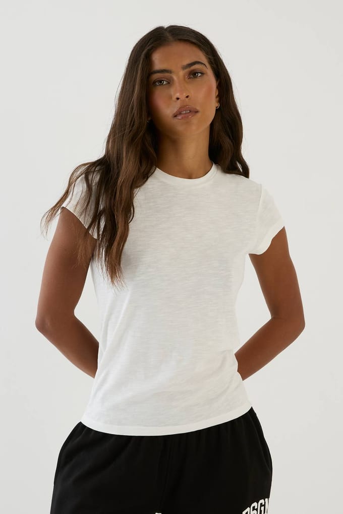 Dames Dsgn Studio Slub T-shirt Met Korte Mouwen | Wit | Maat: Medium