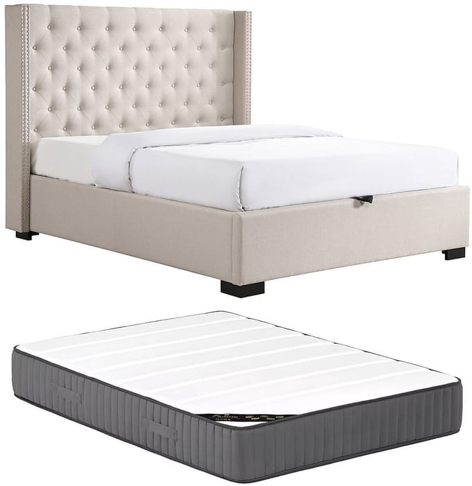 Vente-unique Bed met opbergruimte stof beige 200 x 200 cm