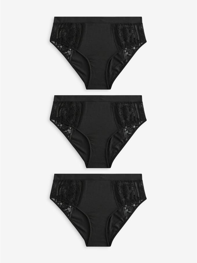 Next - Dames - Set van 3 slips van modal en kant met hoge taille - Zwart