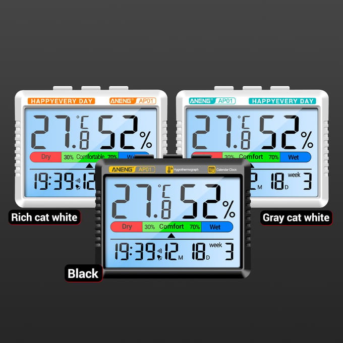 Thermometer Hygrometer Multifunctioneel Oplaadbaar Temperatuur Vochtigheidsmeter Wekkerfunctie type 1 built-in battery