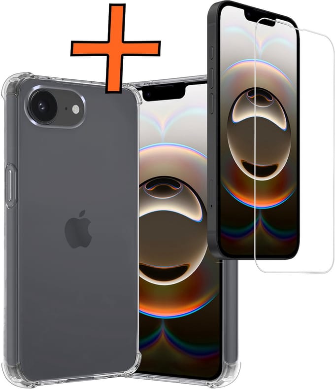 Hoes - Met Screenprotector - Geschikt voor Apple iPhone 16e - Sterk & Shockproof - Siliconen Case - Back Cover - Telefoon Hoes - Shock Proof - Transparant