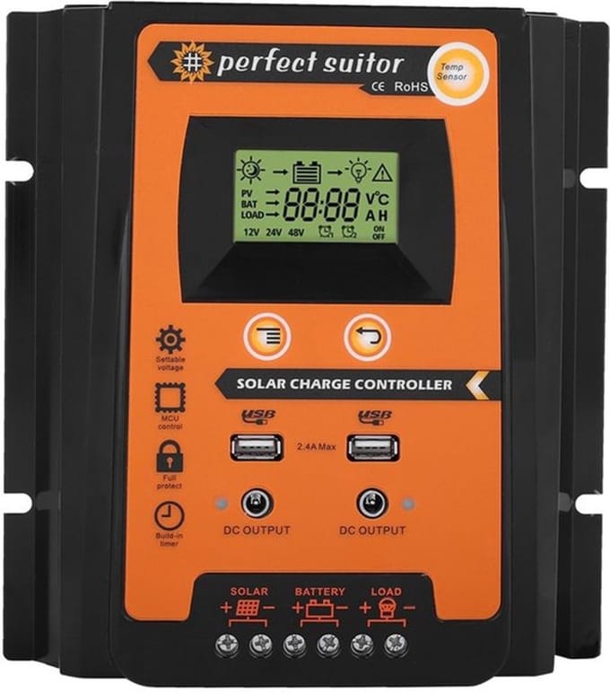 Dailygoody - Car Solar Charger Regulator - 12V/24V - Dual Usb Lcd