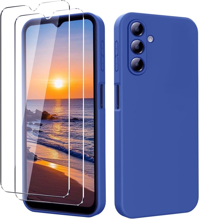 Liquid Silicone Case met 2x Screenprotector - Blauw - Shockproof Hoesjes Geschikt voor: Samsung Galaxy A17