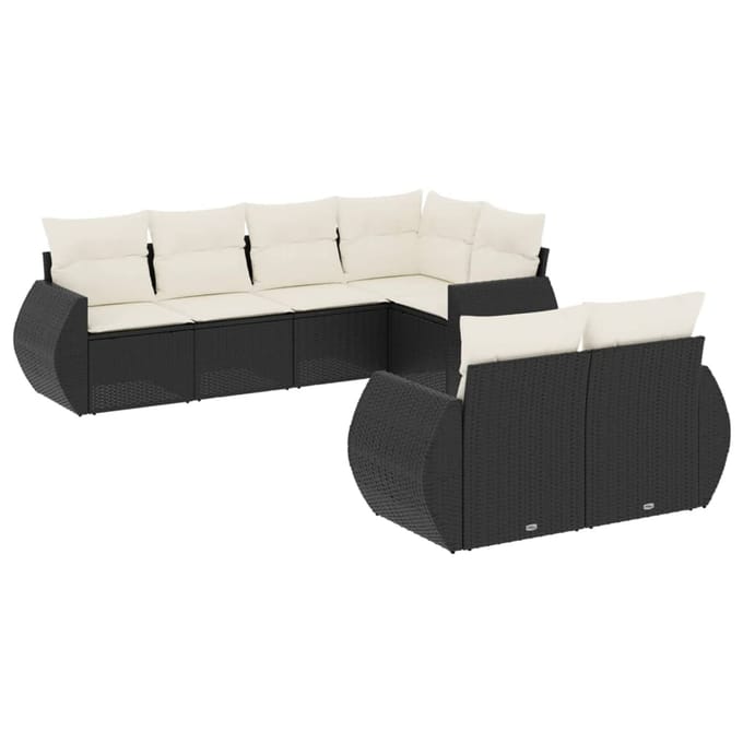 vidaXL - 7-delige - Loungeset - met - kussens - poly - rattan - zwart