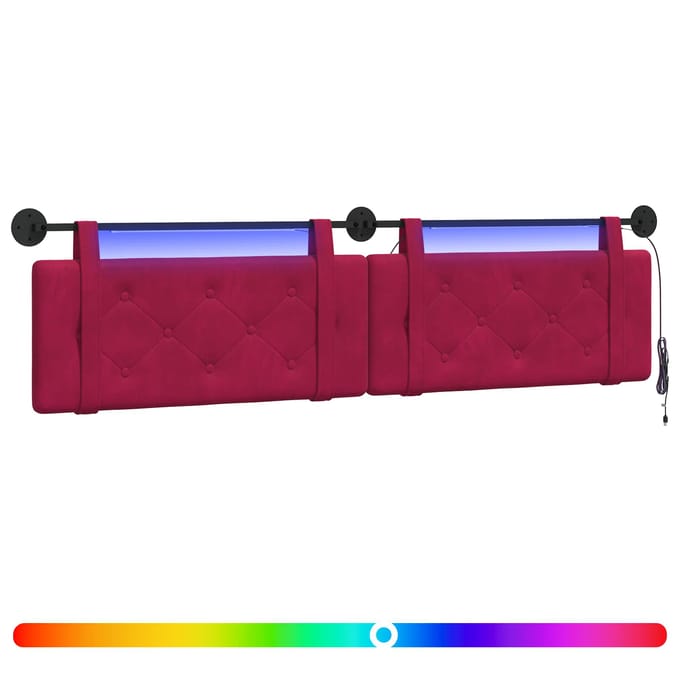 vidaXL - Hangend - hoofdbord - Met - LED-verlichting - Wijnrood - Fluweel