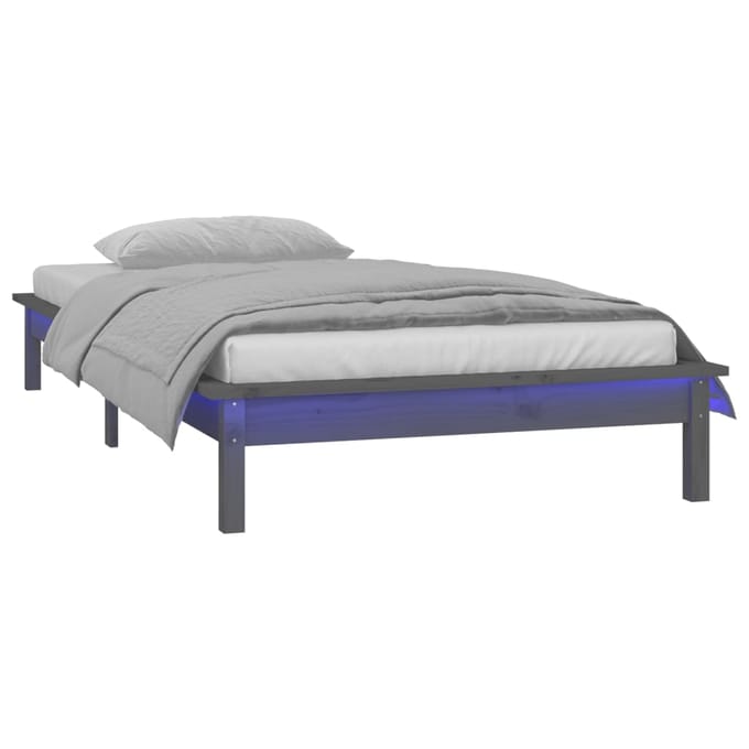vidaXL - Bedframe - LED - massief - hout - grijs - 75x190 - cm