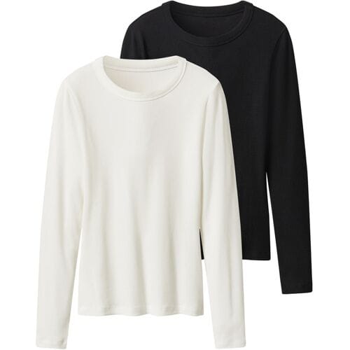 esmara 2 Geribde dames shirts (Zwart/wit, M (40/42))