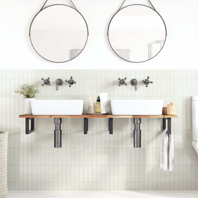 vidaXL - Badkamer - wandschap - staal - en - massief - acaciahout