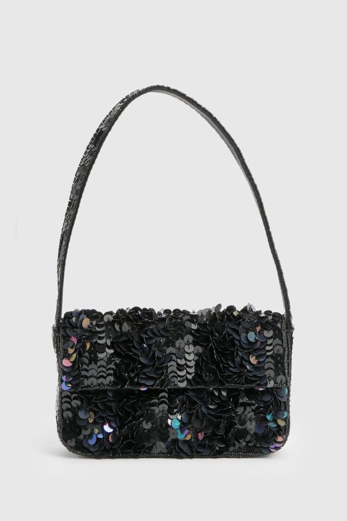 boohoo Dames Zwarte pailletten schoudertas