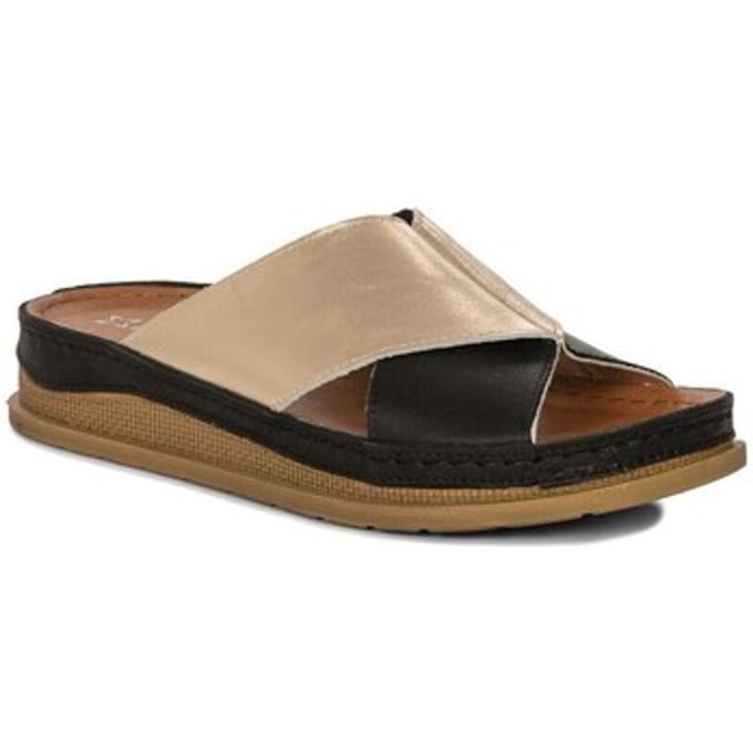 Maciejka Dames Slippers Leer Zwart Goud Maat 37