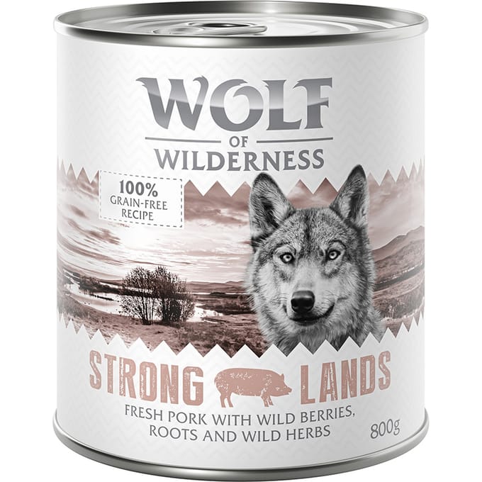 6x800g Strong Lands Varken Wolf of Wilderness Hondenvoer