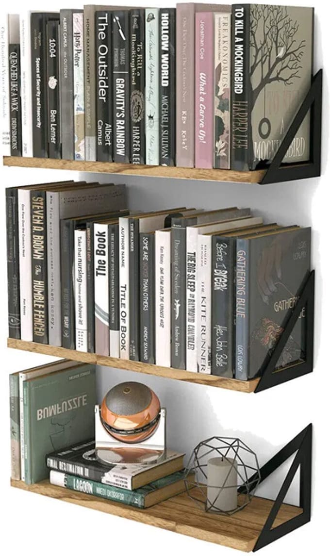 Bolt Edge Wandplank Set - Bruin - Zwevend - Hout - Voor muurdecoratie - Set van 3