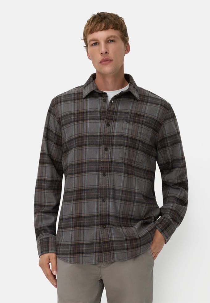 camel active fleXXXactive® Overhemd met lange mouwen van licht flanel - Maat - Donkerbruinmenswear-M