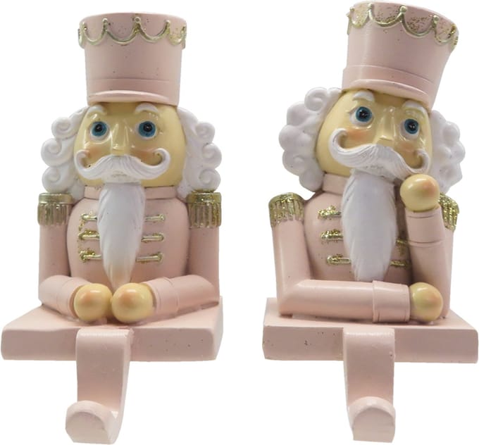 Clayre & Eef Haak Kerstsok Set van 2 Notenkraker 12 cm Roze Wit Kunststof