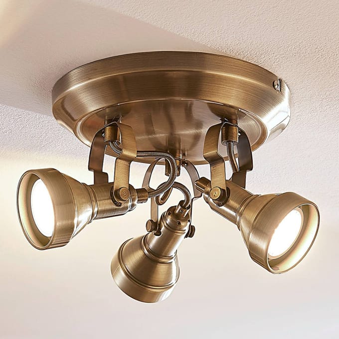 Lindby - plafondlamp - 3lichts - Metaal - H: 12.5 cm - GU10 - antiek messing