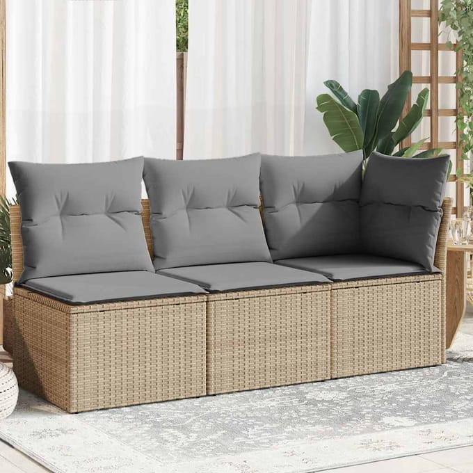 vidaXL - Tuinbank - 3-zits - met - kussens - poly - rattan - beige