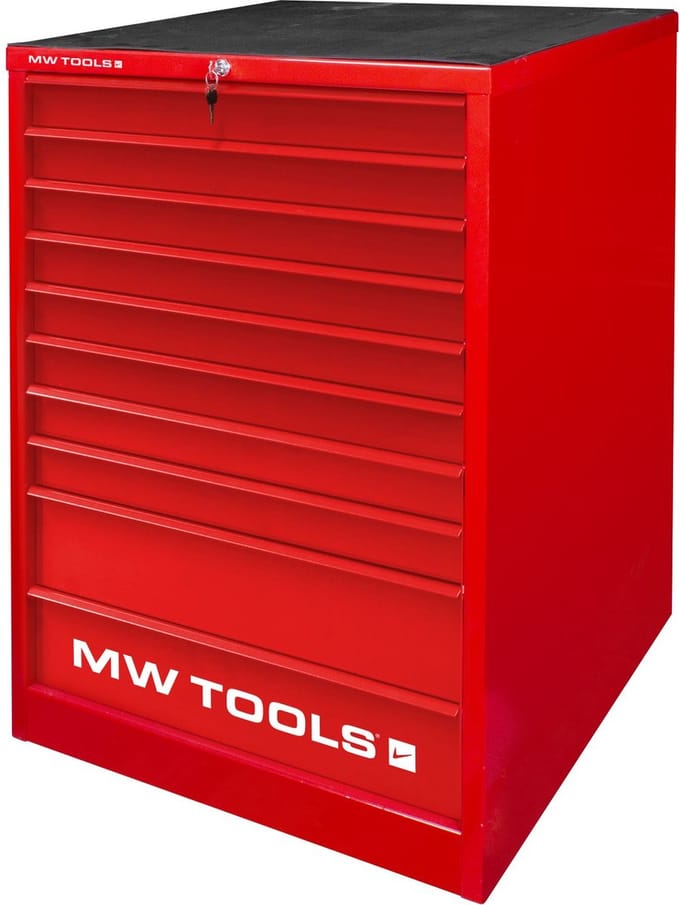 Rode ladekast – industrieel model – 10 laden – met cilinderslot MW Tools DERLK10S