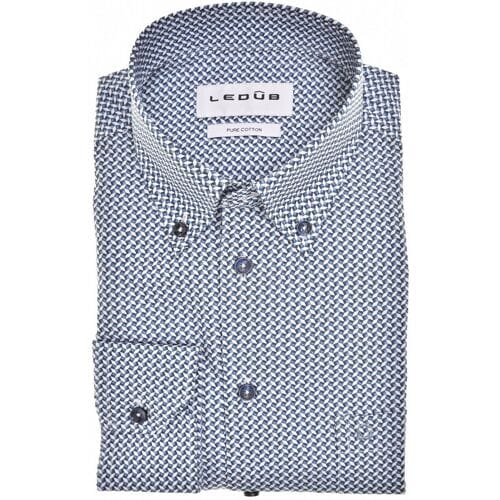 Ledûb Overhemd Allover Mini Squares Pattern Pure Cotton Donker Blauw / male