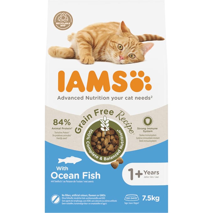 7.5kg IAMS Advanced Nutrition Graanvrij met zeevis droogvoer voor katten