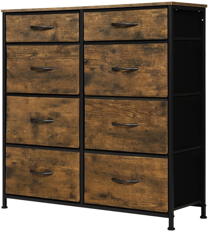 RosaBloom Ladekast - Dressoir - Commode - Kast met 8 laden - Industrieel - 86x30x98 cm - Hout/Metaal - Rustiek Bruin/Zwart