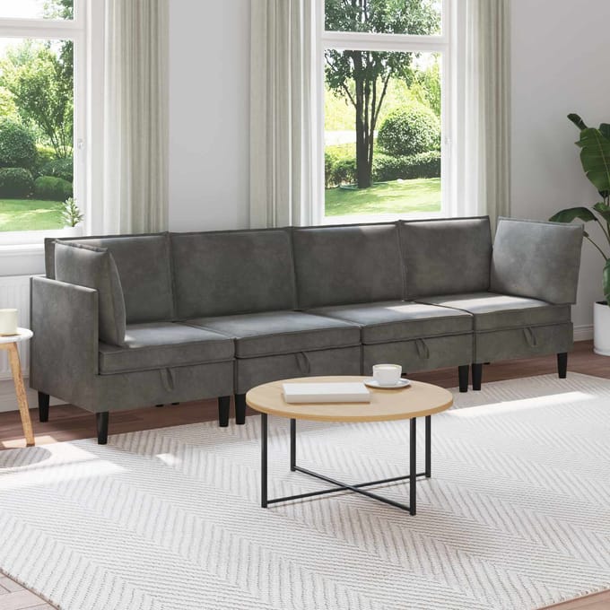 vidaXL - Woonkamer - Meubelset - 4 - st - Donkergrijs - Fluweel
