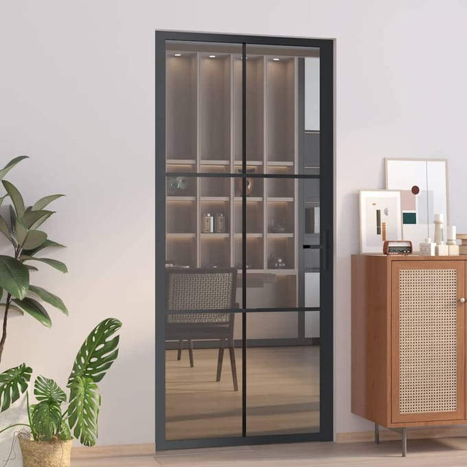 vidaXL - Binnendeur - 93x201,5 - cm - ESG-glas - en - aluminium - zwart