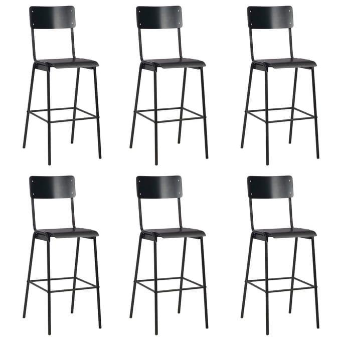 vidaXL - Barstoelen - 6 - st - massief - multiplex - staal - zwart