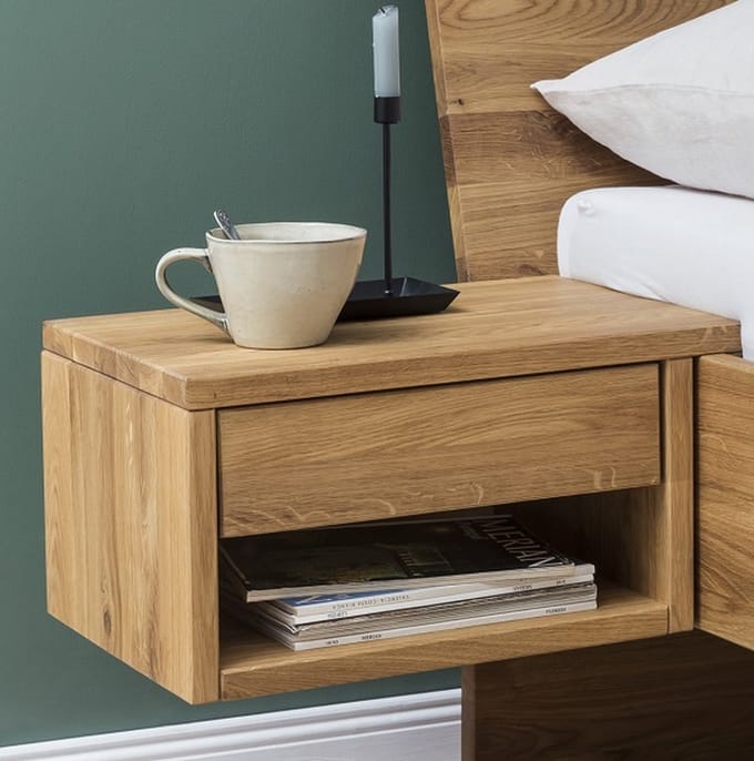 Bed Box Holland BB Line Zwevend Nachtkastje met lade natuur geolied Links