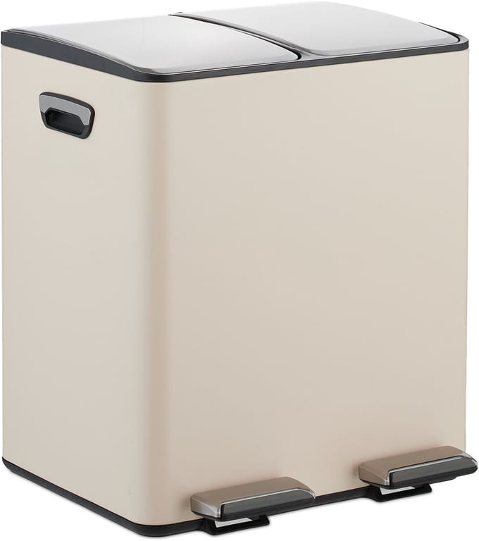 Prullenbak 2 vakken - elk 15 liter - afvalscheiding - binnenemmers - beige