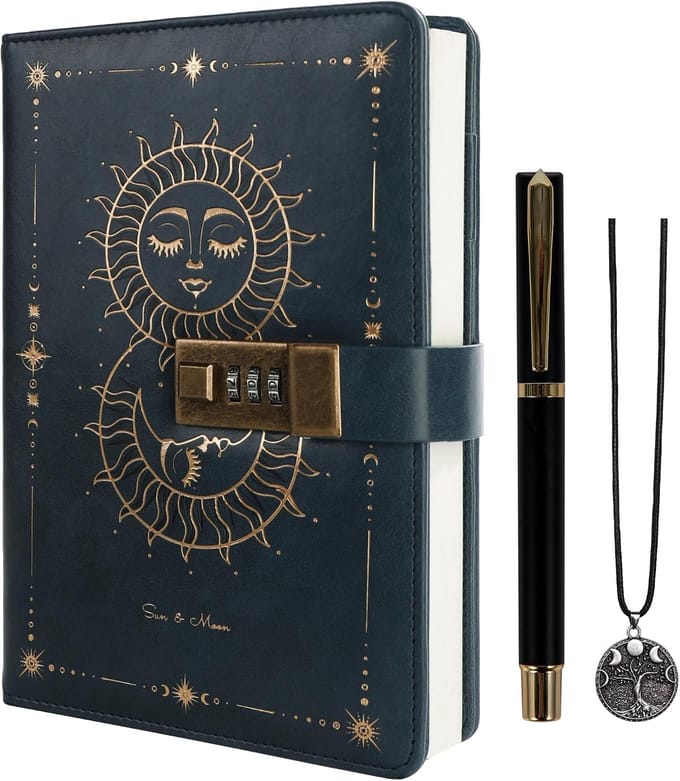 Dagboek met Slot, A5 Navulbaar Notitieboek met Zon & Maan Design
