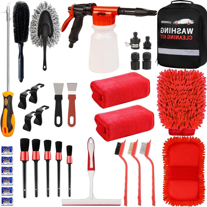 Autowasset Set - Reinigingskit Auto - Auto Onderhoud - Compleet Assortiment - 1.43 kg - Wit