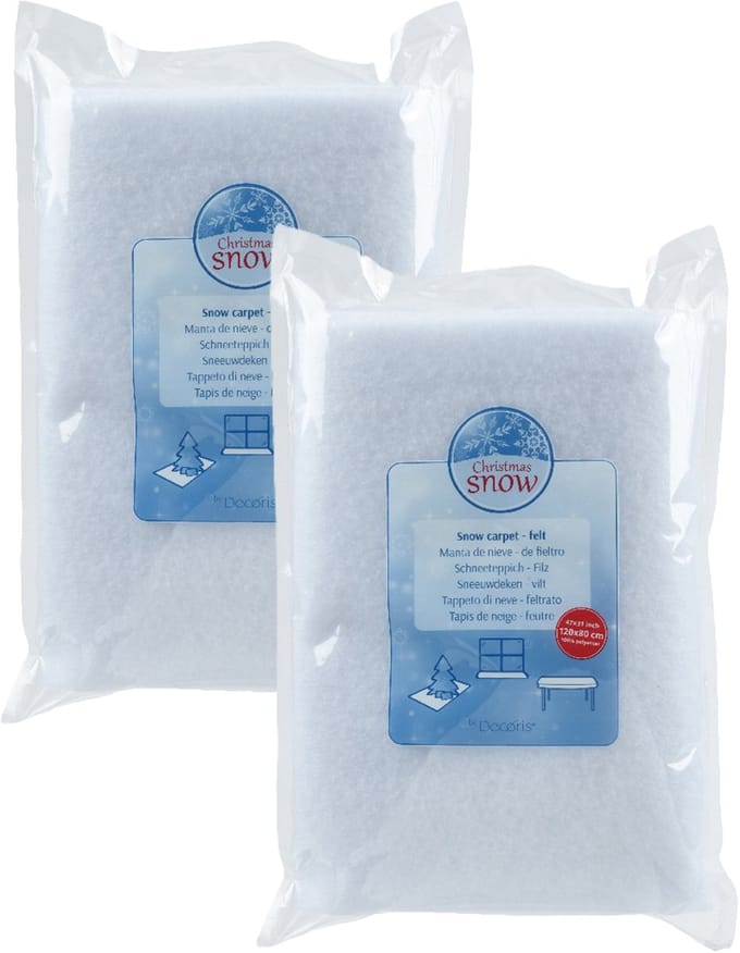 Anna's Collection Sneeuwdeken - wit - 2x 100 x 100 cm - polyester - sneeuwtapijt - kerstversiering - sneeuw ondergrond