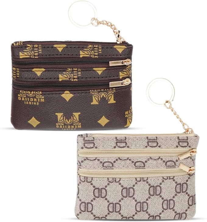 Set van 2 Dames Leren Mini Portemonnees, Handige Ritsportemonnee, Ideaal voor Munten en Kaarten
