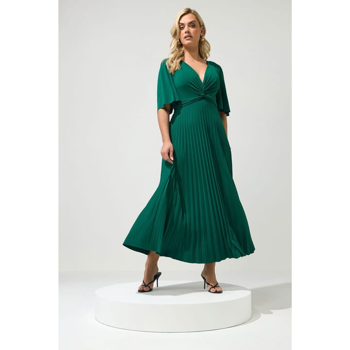 Yours London Smaragdgroene Geplooide Maxijurk Met Knoop Size 48