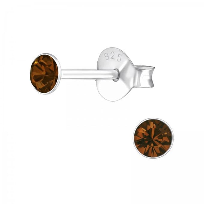 Zilveren oorknop, Lebowski kristal Topaz (3mm)