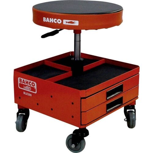 BAHCO Cushioned pneumatic stool with easy-to-reach storage drawers and trays for tools and parts