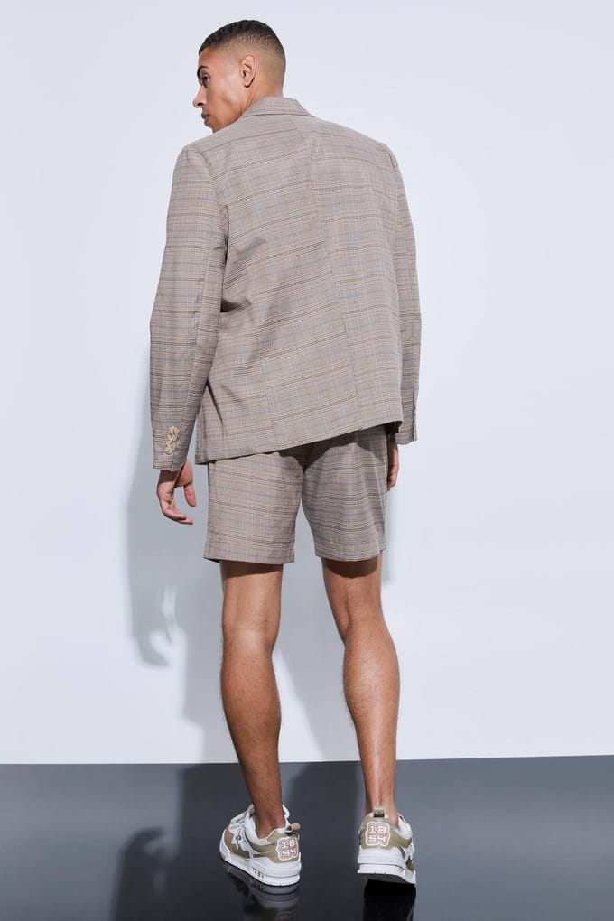 Check Oversized Boxy Blazer | Brown | Size 46