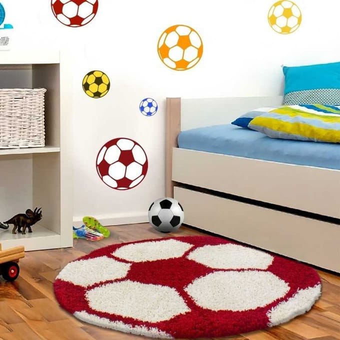 Kindervoetbalkleed voor de kinderkamer, rood en wit 100 cm rond