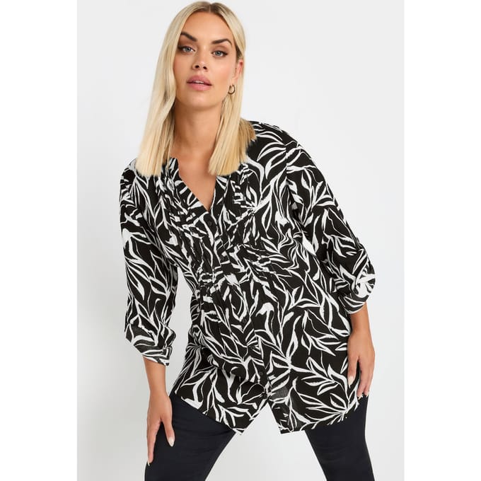 Yours Blouse Met Bladerprint En Pailletten In Zwart/Wit Size 66-68