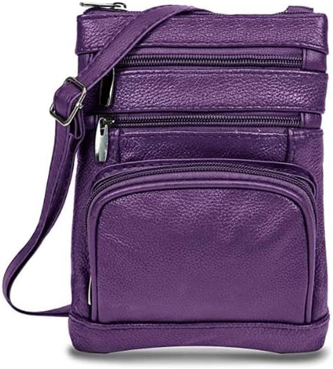 Leren Schoudertas - Dames Handtas - Dagelijks Gebruik - Echt Leer - 26x20x1 cm - Paars