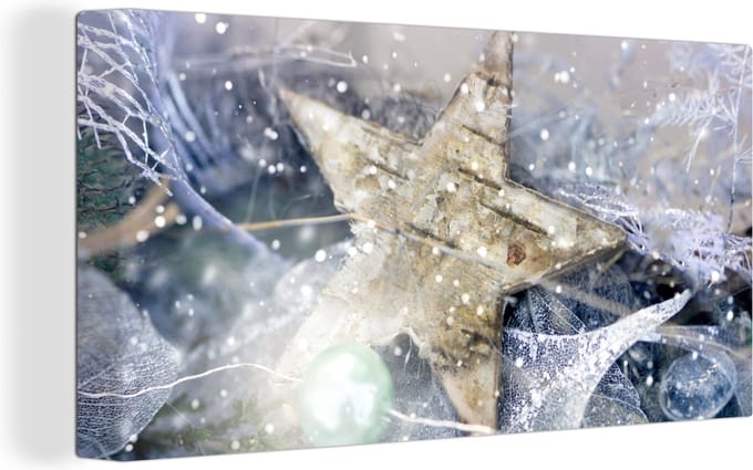 Canvas Schilderij Een kerstster met ijzel - 80x40 cm - Wanddecoratie